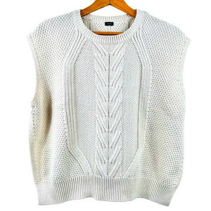 Aosta cream cable knit vest, Large, crewneck, split hem, Layering Cozy Office